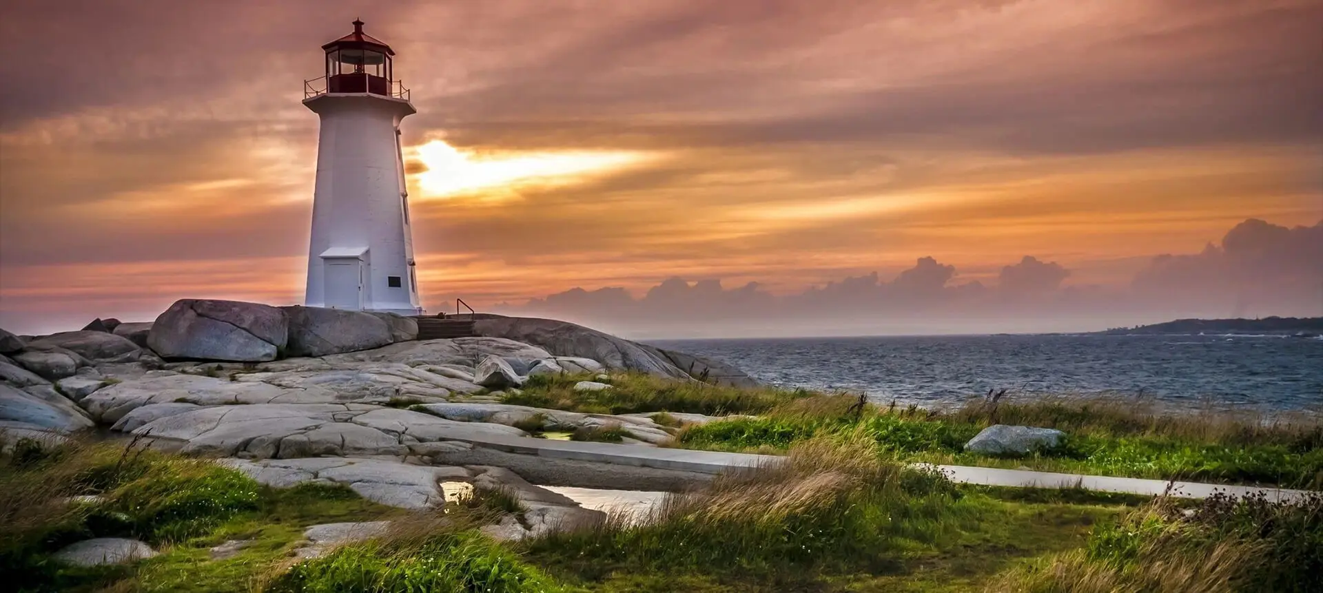 A lighthouse on the edge of an ocean.